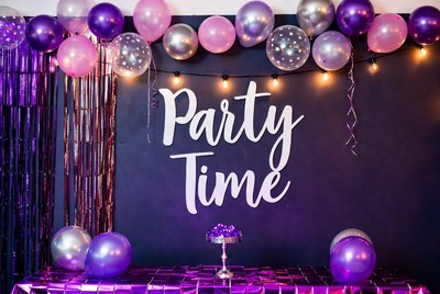 Purple Party Time Balloon Backdrop