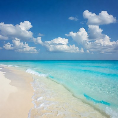 Turquoise Ocean Waves on White Sand Beach