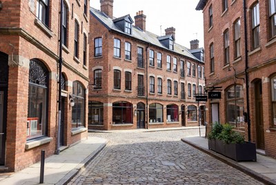Cobblestone Street with Brick Buildings