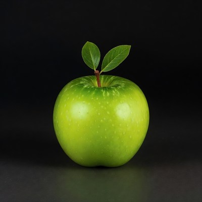 Green apple with leaf