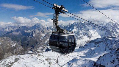 Cable Car Over Snowy Mountains