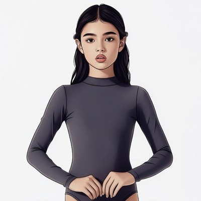 Asian girl in gray leotard