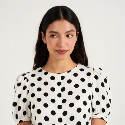 Woman in polka dot blouse