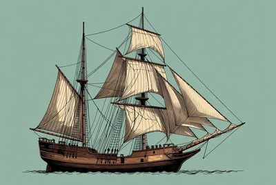 Sailing Ship Illustration on Sea