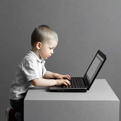 Boy typing on laptop