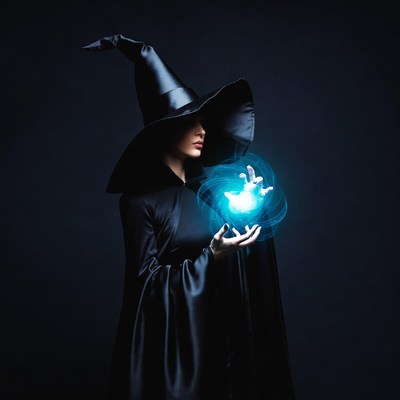 Woman casting magic spell with glowing orb