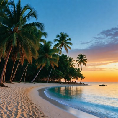 Tropical Palm Beach at Sunset