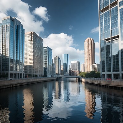 Chicago River skyscrapers reflection