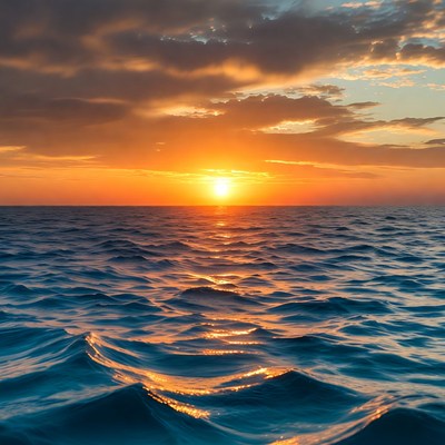 Sunset over ocean waves
