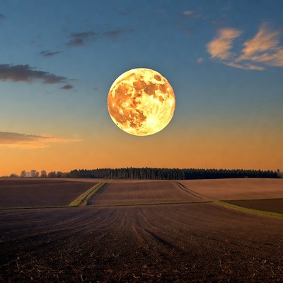 Large Full Moon Over Fields