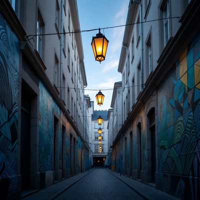 Narrow Street with Glowing Lanterns