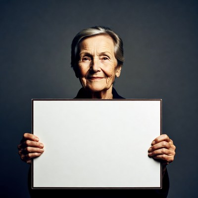 Elderly woman holding blank sign