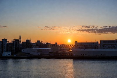 Industrial City Skyline at Sunset