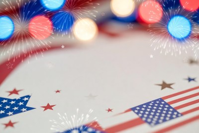 Patriotic Fireworks and American Flag Background