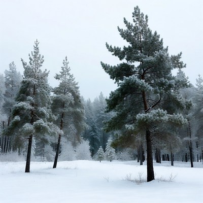 Snowy Pine Forest in Winter