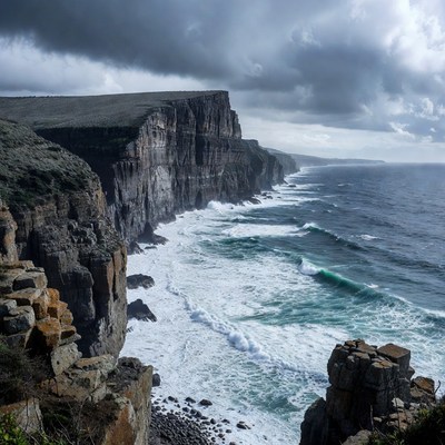 Cliff Edge Over Crashing Ocean Waves