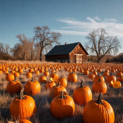 Pumpkin Field by Old Barn