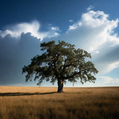 Large Oak Tree in Golden Field