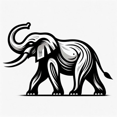 Black and white elephant illustration