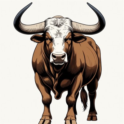 Brown bull with large horns