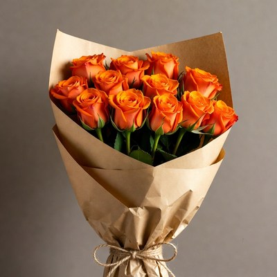 Orange Roses Bouquet in Brown Paper