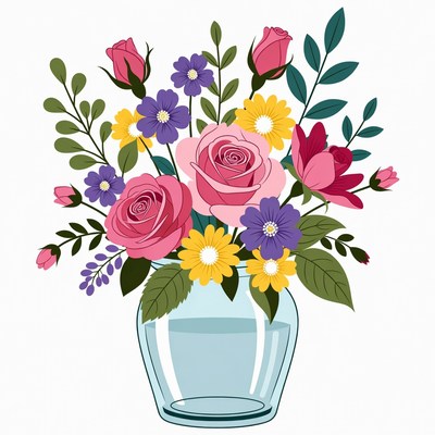 Colorful Flowers in Glass Vase