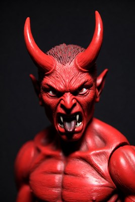 Red Demon Figure Roaring on Black Background