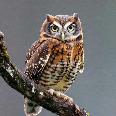 Whiskered Screech Owl on mossy branch