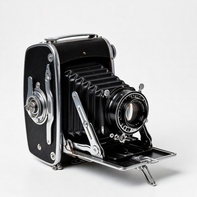 Vintage black bellows folding camera