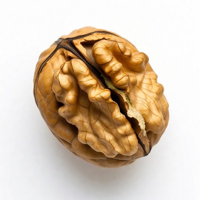 Cracked Walnut on White Background