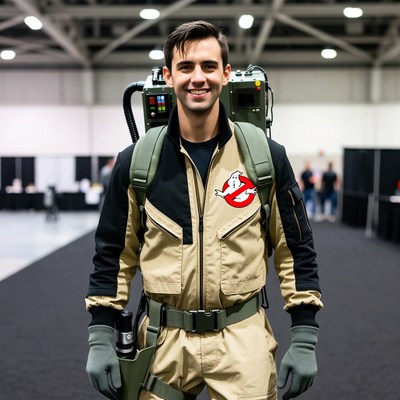 Man cosplaying as Ghostbuster