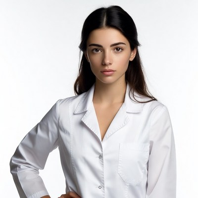 Woman in white doctor's coat