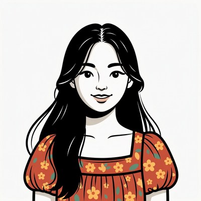 Asian woman in floral dress smiling