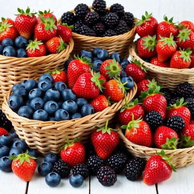 Baskets of Strawberries Blueberries Blackberries