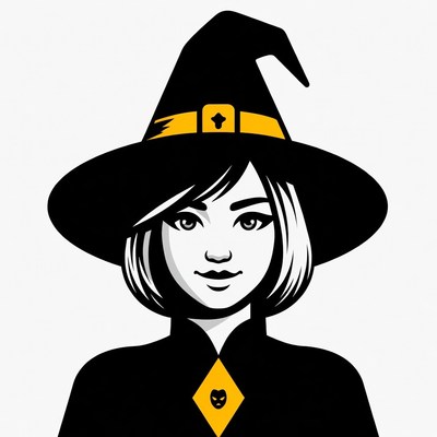 Cartoon Witch Wearing Black Hat