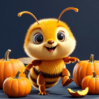 Cute 3D Bee Dancing with Pumpkins