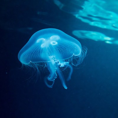 Glowing Blue Jellyfish Underwater