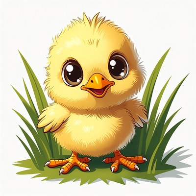 Cute baby chick in grass