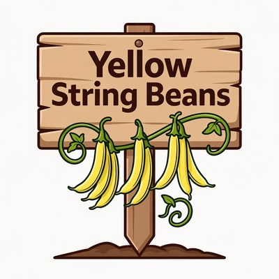 Yellow String Beans on Wooden Sign