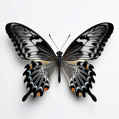 Black and white butterfly on white background