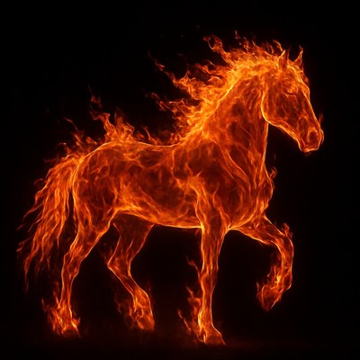 Fiery Horse on Black Background