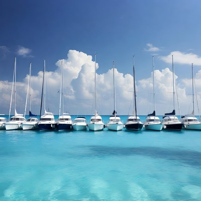 White Sailboats Docked in Turquoise Water