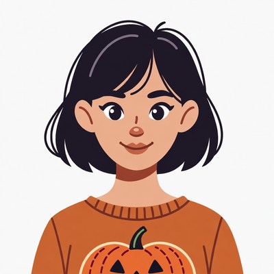Asian woman in pumpkin sweater