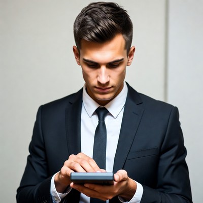 Man using calculator in suit