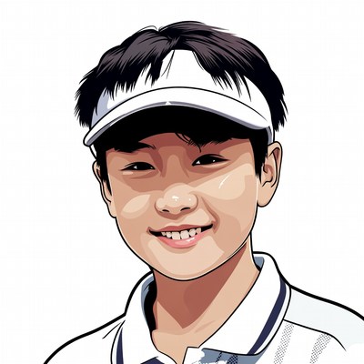 Smiling Asian boy wearing visor