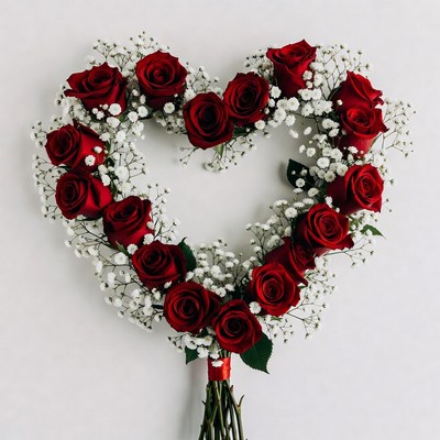 Red Roses Heart with Baby's Breath