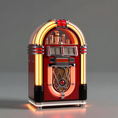 Vintage Red Jukebox with Neon Lights