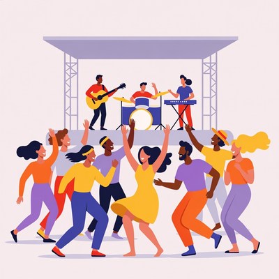 Diverse Group Dancing at Concert