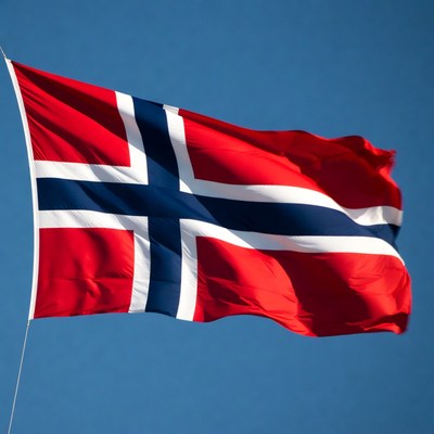 Norwegian Flag Waving in Sky