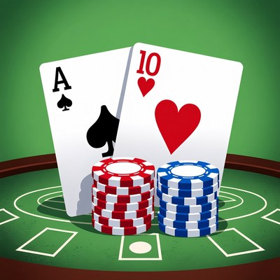 Ace of Spades and Ten of Hearts on Casino Table